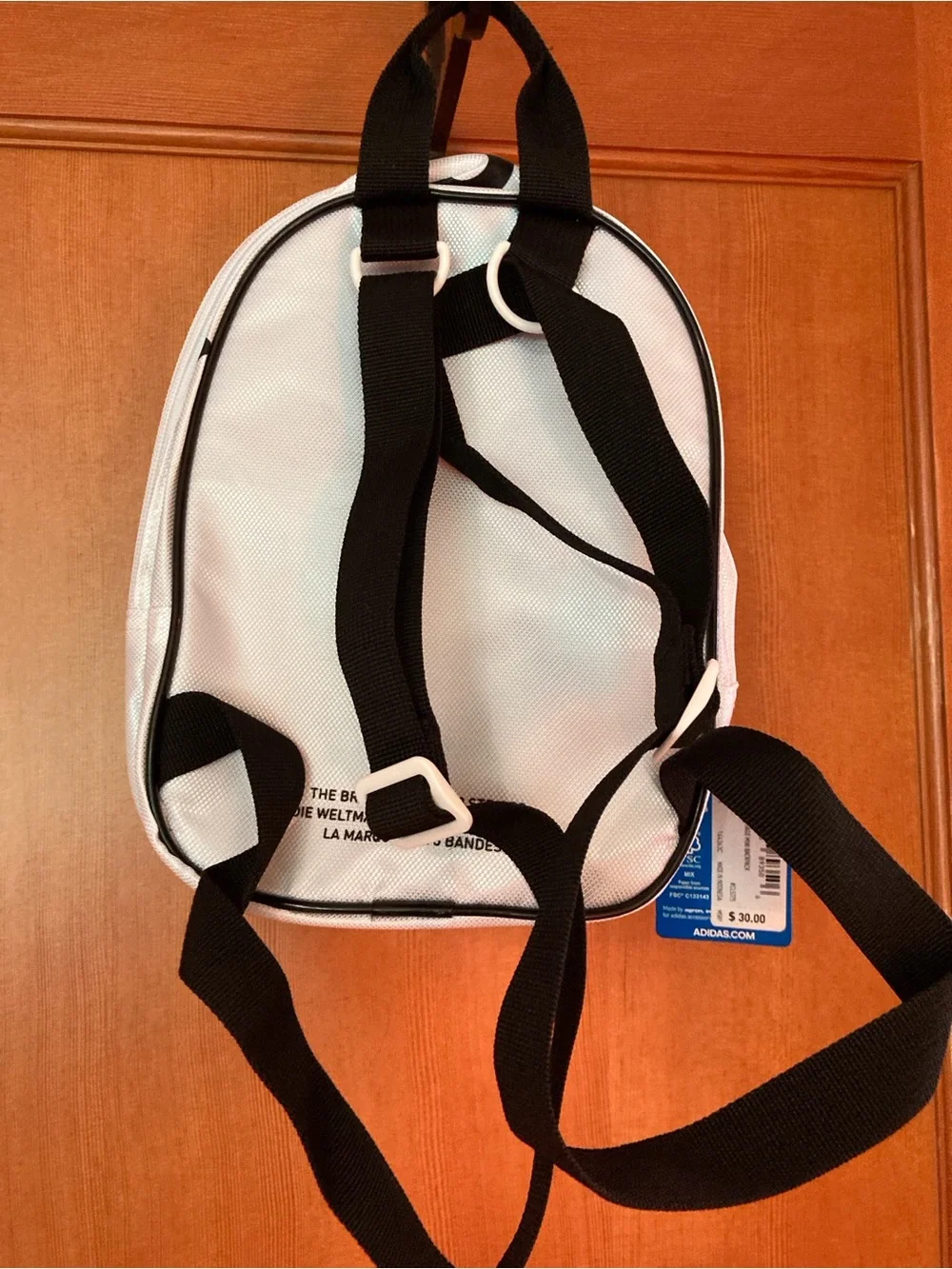 adidas White Mini Backpack with Black Trim - Picture 3 of 4